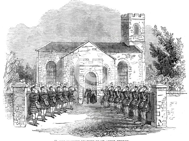 Her Majesty leaving Blair Athol Church, 1844. Creator: Unknown.