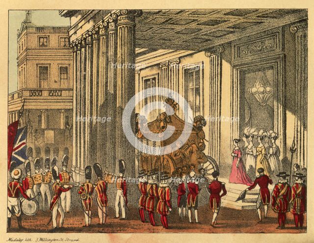 Her Majesty leaving Buckingham Palace. Artist: Madeley