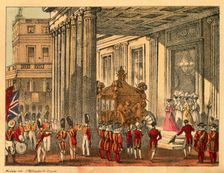 Her Majesty leaving Buckingham Palace. Creator: Madeley