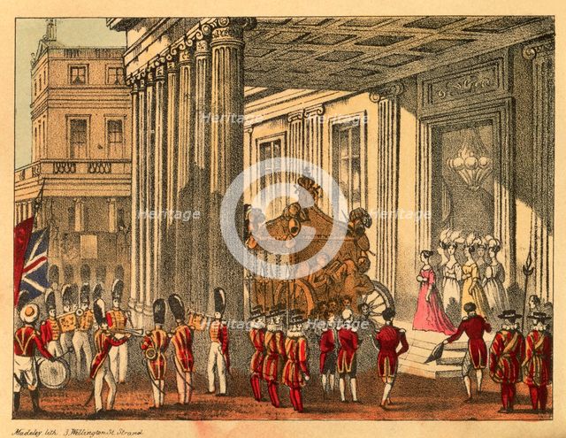Her Majesty leaving Buckingham Palace. Creator: Madeley.