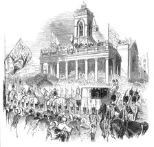 Her Majesty passing the Market-Place, Northampton, 1844. Creator: Unknown