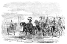 Her Majesty Reviewing the Troops, at Aldershott, 1856. Creator: Ebenezer Landells
