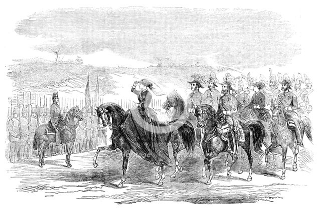 Her Majesty Reviewing the Troops, at Aldershott, 1856.  Creator: Ebenezer Landells.