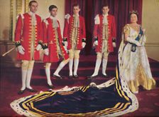 Her Majesty the Queen Mother with her pages 1953. Creator: Sterling Henry Nahum Baron