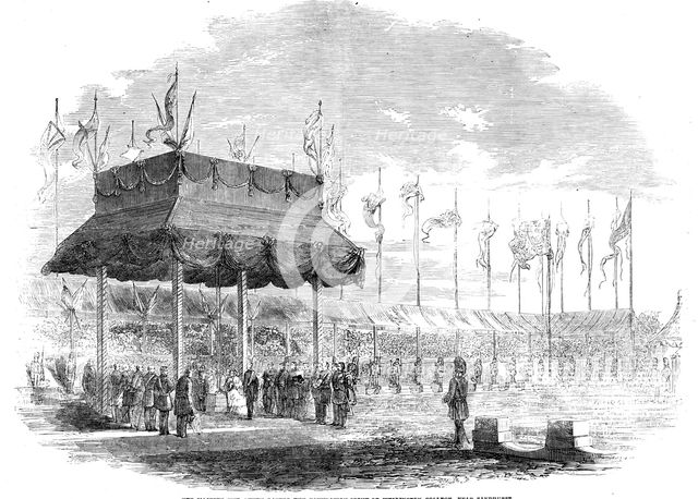 Her Majesty the Queen Laying the Foundation-Stone of Wellington College, near Sandhurst, 1856.  Creator: Unknown.