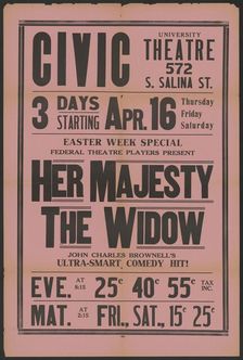 Her Majesty the Widow 3, Syracuse, NY, 1936. Creator: Unknown