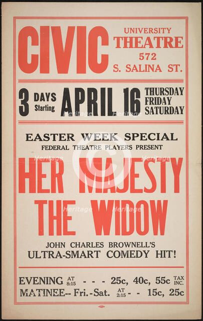 Her Majesty the Widow, Syracuse, NY, 1936. Creator: Unknown.