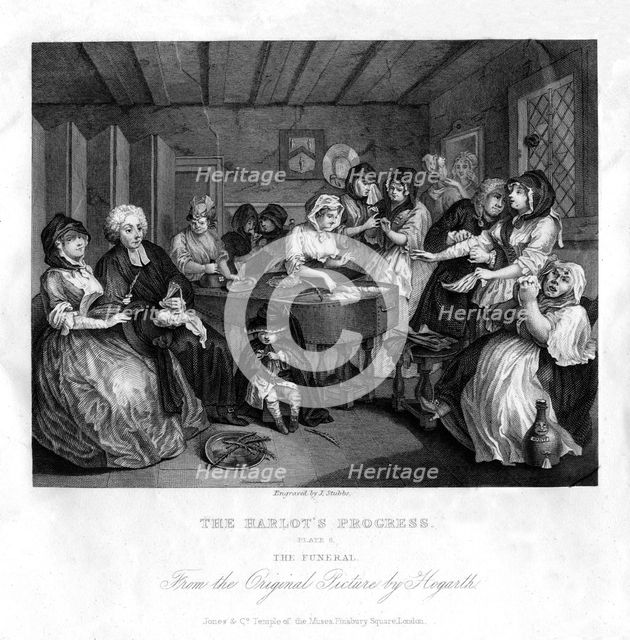 'Her funerall properly attended', plate VI of 'The Harlot's Progress', 1833.Artist: J Stubbs