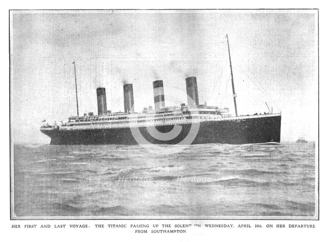 'Her First and Last Voyage: the Titanic Passing up the Solent on Wednesday, April 10th...', 1912. Creator: Unknown.