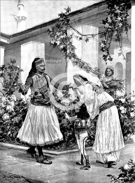 Her Lord and Master: a scene in a north Albanian house, 1895. Creator: George Meisenbach.