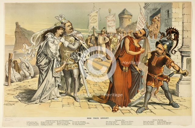 Her True Knight, from Puck, 1887. Creator: Joseph Keppler.
