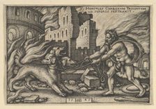 Hercules Capturing Cerberus, from The Labors of Hercules, 1545. Creator: Sebald Beham
