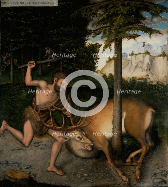 Hercules capturing the Ceryneian Hind (From The Labours of Hercules). Artist: Cranach, Lucas, the Elder (1472-1553)