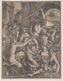 Hercules chasing Avarice from the Temple of the Muses, ca. 1520-27. Creator: Ugo da Carpi