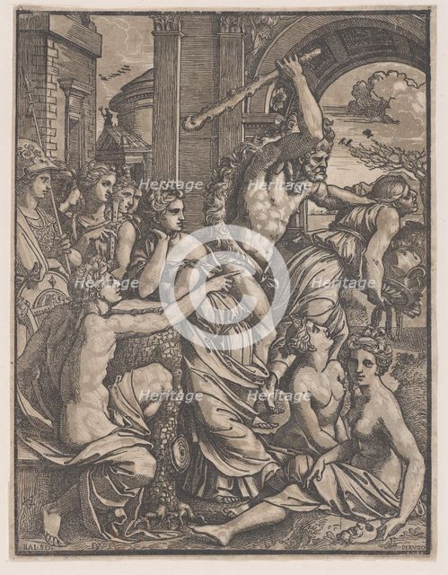 Hercules chasing Avarice from the Temple of the Muses, ca. 1520-27. Creator: Ugo da Carpi.