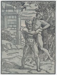 Hercules and Antaeus, ca. 1517-18. Creator: Ugo da Carpi
