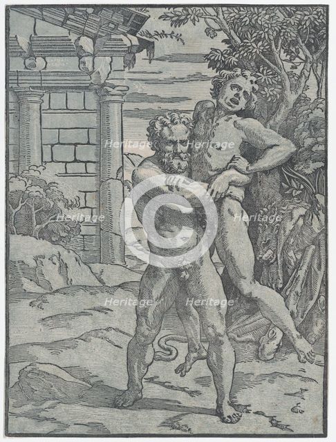 Hercules and Antaeus, ca. 1517-18. Creator: Ugo da Carpi.