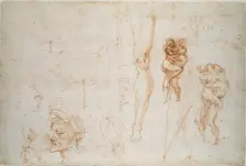 Hercules and Antaeus and other Studies, 16th century. Artist: Michelangelo Buonarroti