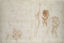 Hercules and Antaeus and other Studies, 16th century. Artist: Michelangelo Buonarroti