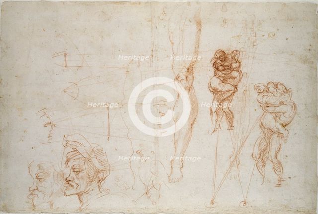 Hercules and Antaeus and other Studies, 16th century. Artist: Michelangelo Buonarroti.