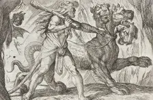 Hercules and Cerberus, 1608. Creators: Antonio Tempesta, Nicolaus van Aelst