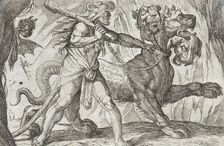 Hercules and Cerberus, 1608. Creators: Antonio Tempesta, Nicolaus van Aelst