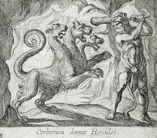 Hercules and Cerberus, published 1606. Creators: Antonio Tempesta, Wilhelm Janson