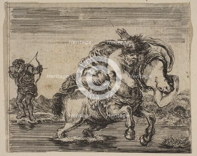 Hercules and Deianira, from 'Game of Mythology' (Jeu de la Mythologie), 1644. Creator: Stefano della Bella.