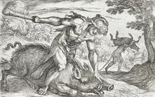 Hercules and the Boar of Erymanthus, 1608. Creators: Antonio Tempesta, Nicolaus van Aelst