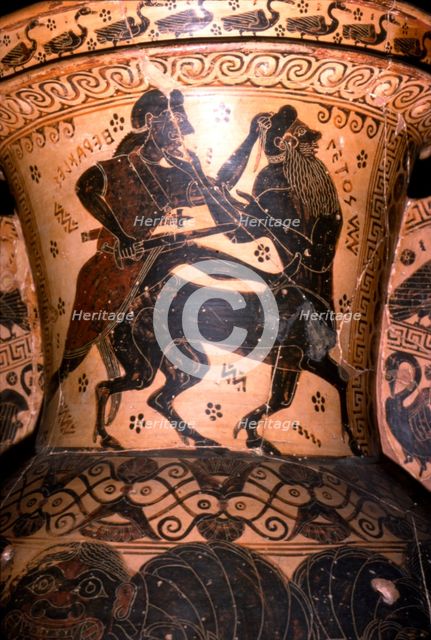 Hercules and the Centaur Setos, Detail of Greek Pot, Corinthian, c7th century BC. Artist: Nessos Painter.