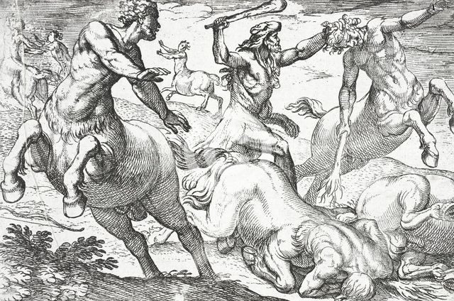 Hercules and the Centaurs, 1608. Creators: Nicolaus van Aelst, Antonio Tempesta.