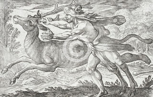 Hercules and the Hind of Mount Cerynea, 1608. Creators: Antonio Tempesta, Nicolaus van Aelst.