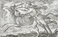 Hercules and the Hind of Mount Cerynea, 1608. Creators: Antonio Tempesta, Nicolaus van Aelst