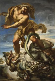 Hercules and the Lernaean serpent, c.1690. Creator: De Ferrari, Gregorio (1647-1726)