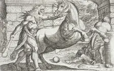Hercules and the Mares of Diomedes, 1608. Creators: Antonio Tempesta, Nicolaus van Aelst