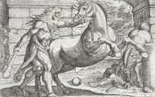 Hercules and the Mares of Diomedes, 1608. Creators: Antonio Tempesta, Nicolaus van Aelst