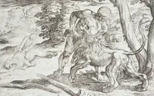 Hercules and the Nemean Lion, 1608. Creators: Antonio Tempesta, Nicolaus van Aelst