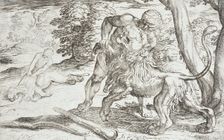 Hercules and the Nemean Lion, 1608. Creators: Antonio Tempesta, Nicolaus van Aelst