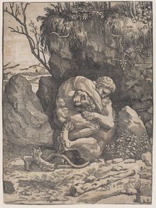 Hercules and the Nemean Lion, ca. 1517-18. Creator: Ugo da Carpi