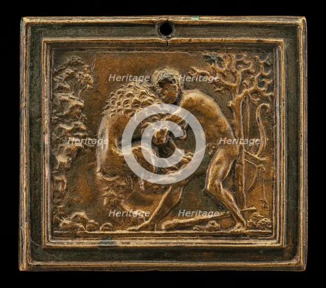 Hercules and the Nemean Lion, late 15th - early 16th century. Creator: Moderno.