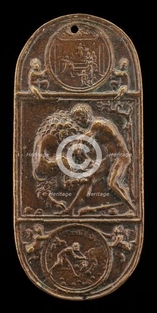 Hercules and the Nemean Lion, late 15th - early 16th century. Creator: Moderno.