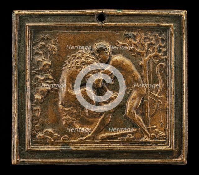 Hercules and the Nemean Lion, late 15th - early 16th century. Creator: Moderno.
