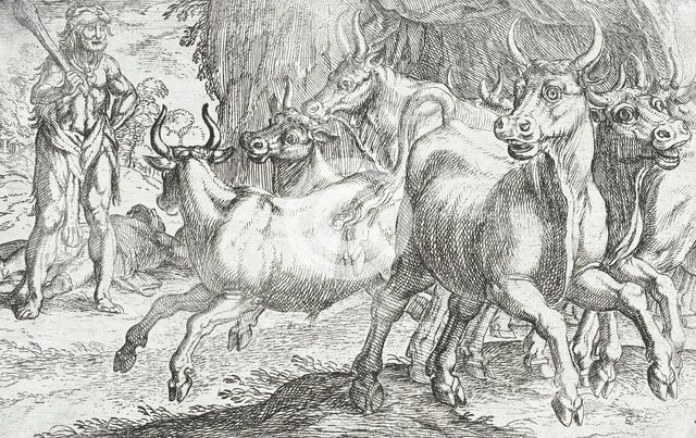 Hercules and the Oxen of Geryones, 1608. Creators: Antonio Tempesta, Nicolaus van Aelst.
