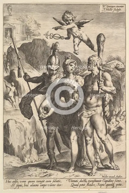 Hercules Being Shown the Mountainous Road to the Temple of Immortal Fame in the Compan..., ca. 1591. Creator: Jan Muller.