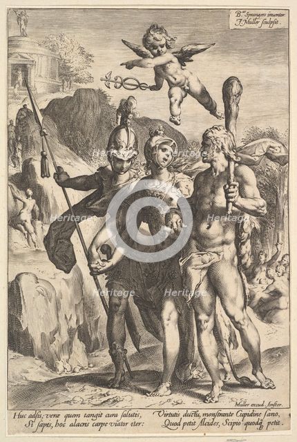 Hercules Being Shown the Mountainous Road to the Temple of Immortal Fame in the Compan..., ca. 1591. Creator: Jan Muller.