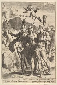 Hercules Being Shown the Mountainous Road to the Temple of Immortal Fame in the Compan..., ca. 1591. Creator: Jan Muller