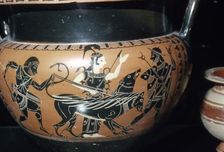 Hercules Brings Cerberus to Eurystheus, with Hermes and Athena, c6th century BC