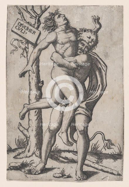 Hercules, grasping Antaeus at the waist with both arms and lifting him off his fe..., ca. 1500-1550. Creator: Marcantonio Raimondi.