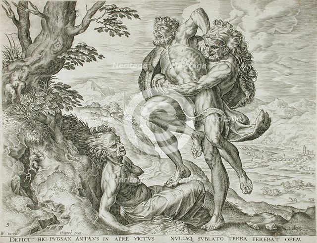 Hercules defeats Antaeus, 1563. Creators: Cornelis Cort, Hieronymus Cock.