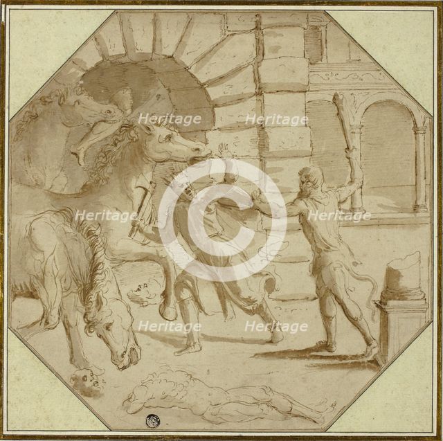 Hercules Felling King Diomedes, 1540/46. Creator: Giulio Romano.